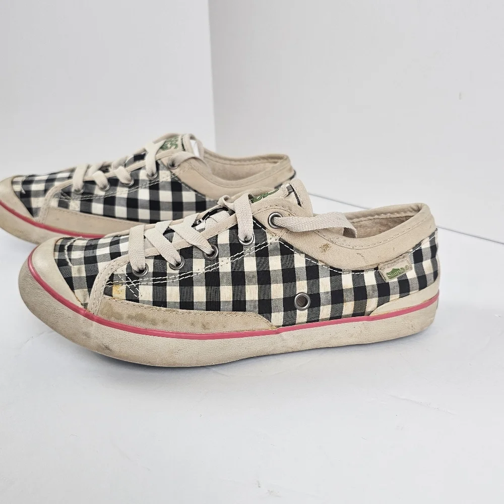 Vintage Eco Sneaks Shoes  Sneakers Black White Plaid Pink Sneakers 7.5‎ Lace Up